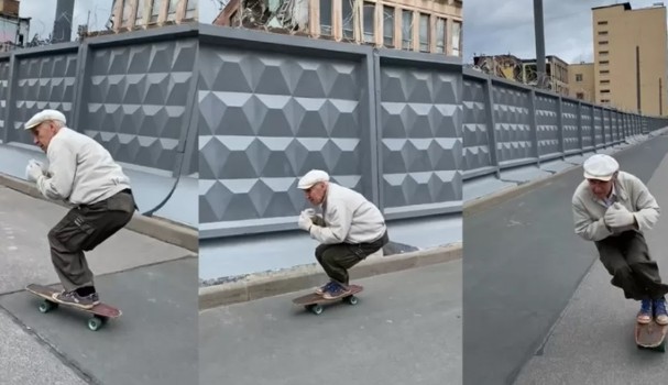  Aos 73 anos, vovô faz sucesso com vídeo andando de skate