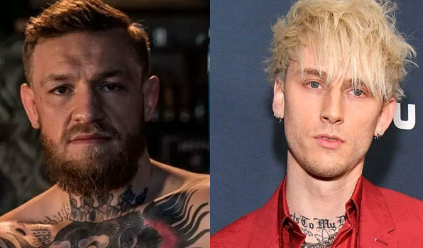  Machine Gun Kelly e Conor McGregor brigam no tapete vermelho do Video Music Awards