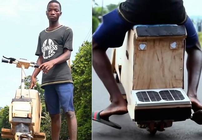  Sustentabilidade na veia: jovem cria moto de madeira movida à energia solar