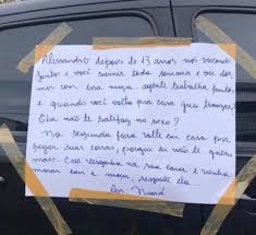  Mulher descobre traição e deixa recado em carro estacionado em Belém: ‘Crie vergonha na cara’