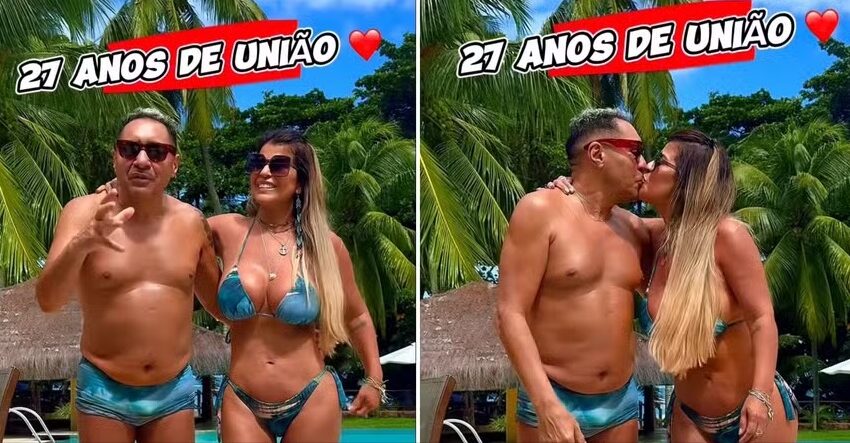  Tiririca e mulher combinam look para celebrar 27 anos de casamento: ‘Barraco, briga e confusão’